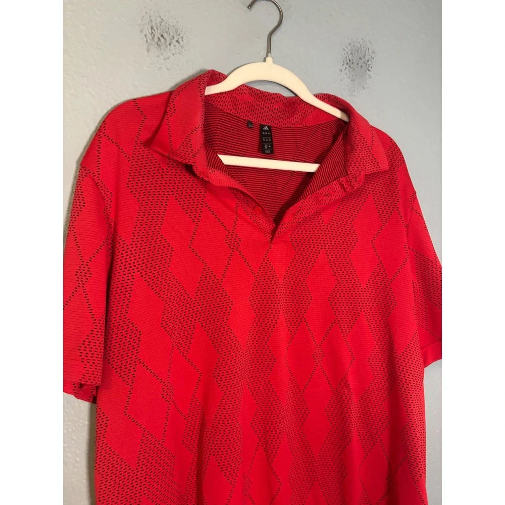 Adidas Mens Ultimate365 Micro Texture Polo Shirt Red Argyle Size 2XL